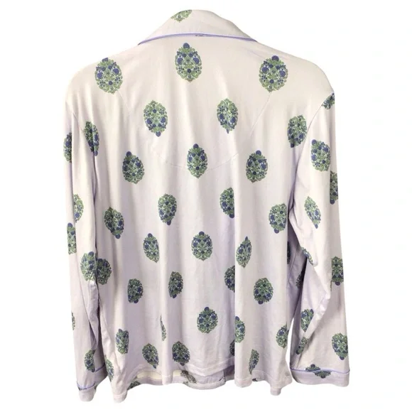 Flora Nikrooz White and Green Pajama Set with Classic Piping Lissette Large - Picture 4 of 7